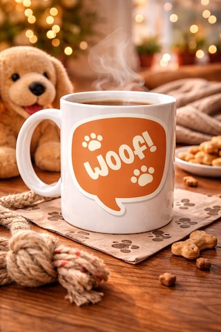 Woof Köpek Temalı Porselen Kupa Model 54 Sevimli Patili Tasarım, Kahve & Çay Kupası, Hayvanseverlere Özel Hediye Diğer