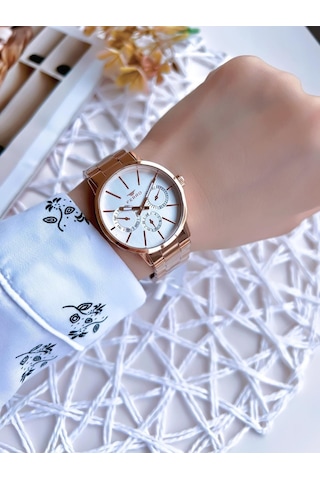 Ferro Rose Gold Renk İç Fonksiyonları Aktif 3 Atm Çelik Kordon Kadın Kol Saati Bf21072awt-c