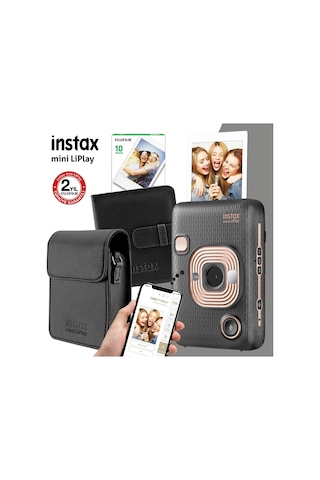 FujifilmInstax Mini Liplay Hybrid Elegant Black Fotoğraf Makinesi + 10'lu Film + Albüm + Deri Çanta 2 Siyah