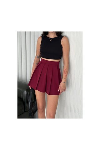 Gugus Kadın Şort/etek Pileli Fermuar Kapamalı Trend Model Bordo