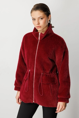 Ekol Kadın Fermuarlı Bordo Peluş Manto 06103 Bordo