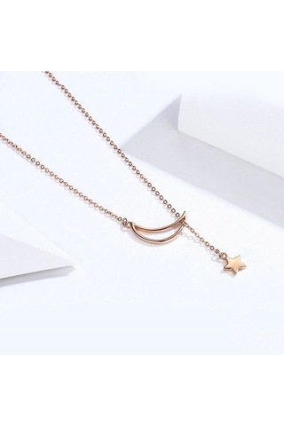Star Moon S925 Ayar Gümüş Rose Altın Kaplama Kolye Çok Renkli