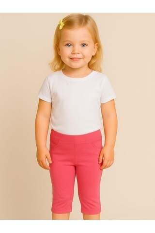 Kız Çocuk Pamuklu Dizaltı Tayt-16075 Pembe
