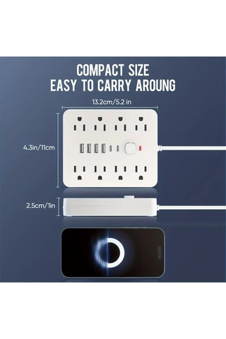 Besthome1 14'ü 1 Arada Usb-c Hızlı Şarjlı 8 Prizli Beyaz Uzatma Kablosu 2m