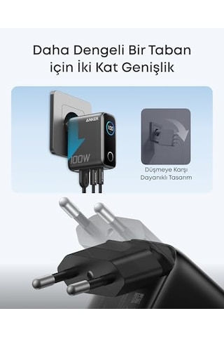 Şarj Cihazı, 100w Maksimum Güç, Kompakt, 3 Bağlantı Noktalı, Gan Usb-c Şarj Bloğu, Akıllı Ekran Ve Dokunmatik
