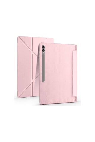 Galaxy Uyumlu Tab S10 Ultra Kılıf Gzst Tri Folding Kalem Bölmeli Standlı Kılıf - Mavi Arka Kapak