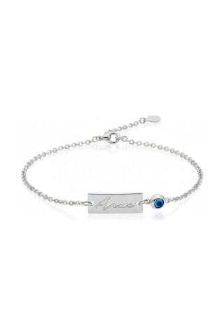 Nazarlı Gümüş İsim Bileklik - Gümüş Gümüş