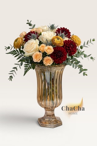 Chacha Home Kristal Görünümlü Cam Vazo 28 Cm Dekoratif Obje Bej