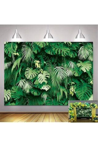 Yaz Tropikal Palmiye Yaprakları Zemin Hawaii Tema Orman Safari Bitkiler Fotoğraf Arka Plan Parti Dekor Banner Vinil W150 L130cm