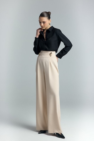 Bel Aksesuarlı Pantolon - Bej-137107