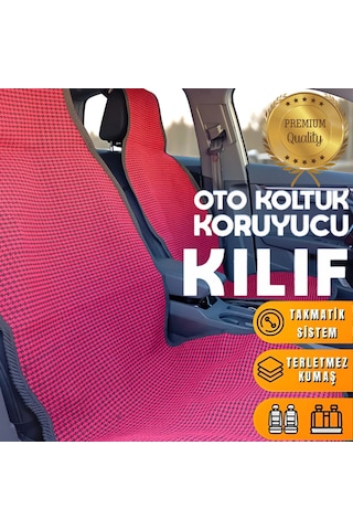 Universal Terletmez Oto Koltuk Koruyucu Kılıf - 2 Adet Ön, 1 Adet Arka Kırmızı