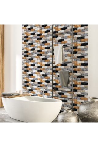 Wezone 3d Multicolor Tuğla Desenli Pvc Otostik Duvar Kağıdı - Mutfak Dolap Masa Yenileme, Yağ Dayanıklı, 10 Adet 30x30cm Diğer