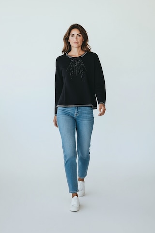 Kadın Yaka Ve Kol Ağzı Taşlı Etek Desenli Bluz Siyah