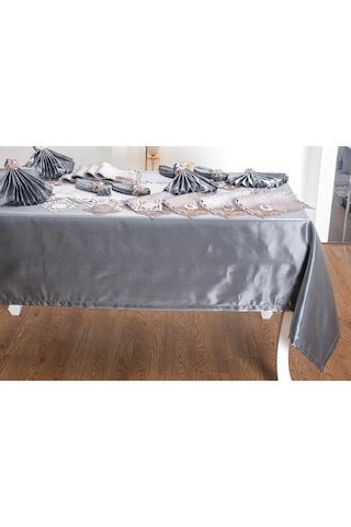 Afife Kadife Gümüş Füme Sofra Takımı 8 Kişilik 160x230 Cm 34 Prç. - 955 Çok Renkli