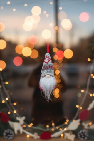 Yılbaşı Ağaç Süsleri Koleksiyonu- Gri Şapkalı Beyaz Sakallı Süs