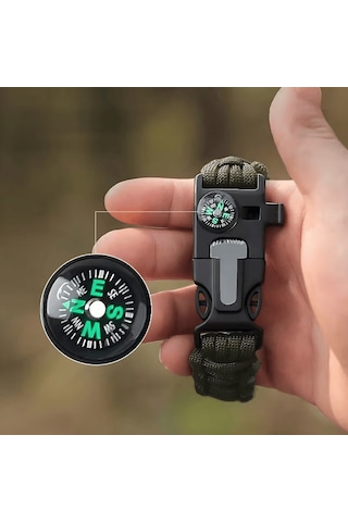 5'i 1 Arada Çok Fonksiyonlu Outdoor Hayatta Kalma Bilekliği - Haki Yeşil Renk Haki Yeşil