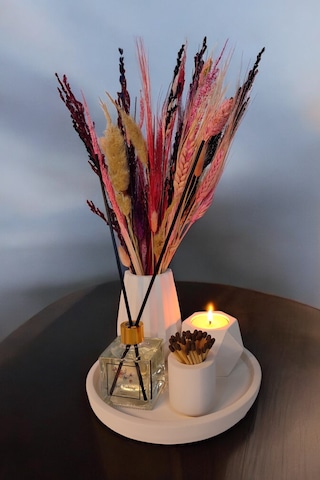 Modern Vazo Seti-tealight Mumluk-kibritlik-oda Kokusu-vazo Mum Ve Oda Kokusu Çubuğu Dahildir Beyaz