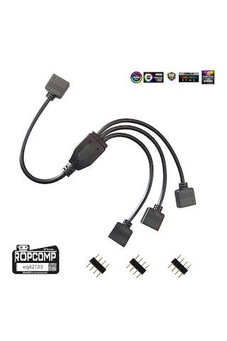 Ropcomp Pc Kasa Ve Led Aydınlatma İçin 3 Çıkışlı 4-pin Rgb Splitter 30 CM