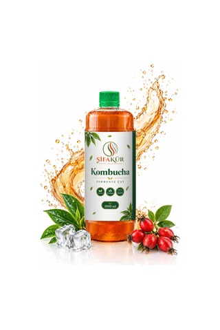 Kombucha Kamboça Çayı İçime Hazır Fermente Sıvı İçecek Kuşburnulu 1 L 1000 Ml