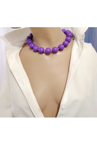 Manolya Büyük Akrilik Boncuk Choker Kolye 5 Renk Mor Manolya Büyük Akrilik Boncuk Choker Kolye 5 Renk Mor