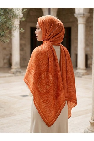 Camellia Scarfs Allica Desen Şal Kiremit - Sıcak Ve Doğal Stil