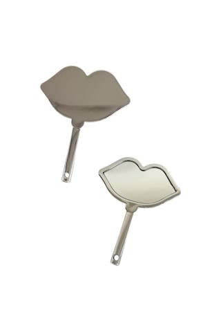 Caş Dekorasyon Gümüş Renk Dudak Şekilli El Aynası Gümüş