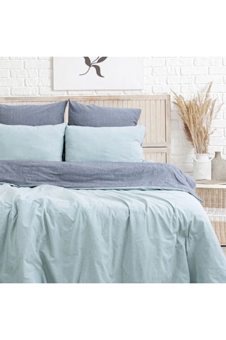 Tek Kişilik %100 Pamuk Ranforce Nevresim Takımı 160x220 Cm Açık Mavi Lastiksiz Çarşaflı Açik Mavi