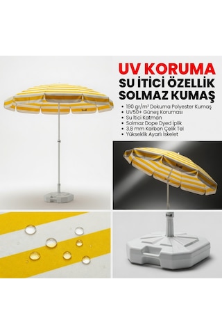 360 Dönebilen Plaj Şemsiyesi Uv Korumalı Su İtici Solmaz Kumaş 190 Gr Dokuma Polyester -sarı