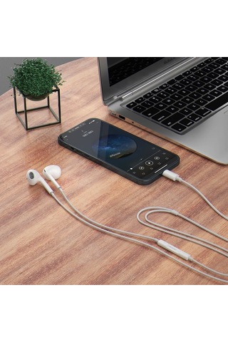 İphone İçin Lightning Uyumlu Kulaklık, Ses Kontrolü Ve Mikrofon - Beyaz