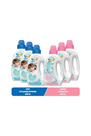 Uni Baby Sıvı Çamaşır Deterjanı 1500 Ml Aktif + Yumuşatıcı 1500 Ml Hassas Hipoalerjenik Karma 6 Lı Set