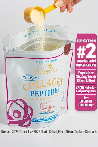 Kiperin %100 Saf Ve Doğal Yüksek Biyoaktif Çift Hidrolize Kolajen Peptitler İçeren Diyet Takviyesi 300gr