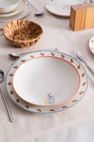 Liora Çiçek Desenli 20 Cm Porselen Yemek Tabağı - 6 Adet Açık