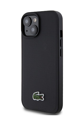 Apple Uyumlu iPhone 15 Kılıf Lacoste Lisanslı Pu Pike Desenli Timsah Logolu Ve Type-c Kablo 1.5m Siyah