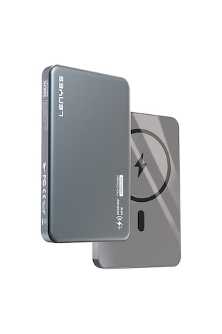 Lenyes Pw019d Pd 20w Ultra İnce Magsafe Wireless Powerbank 15w 5000mah Füme