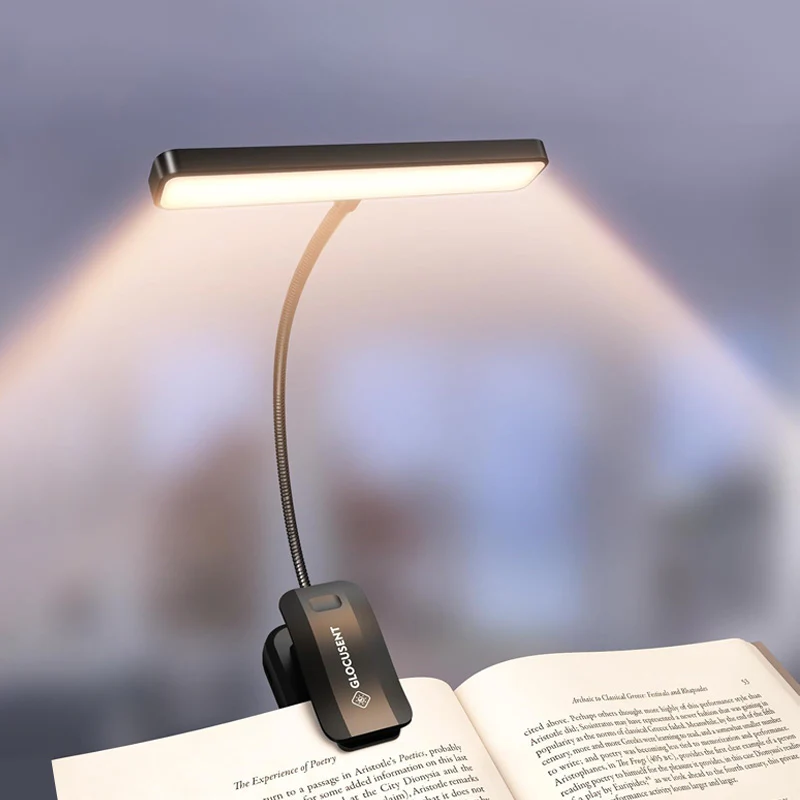 Glocusent Esnek Boyunlu Klipsli Kitap Okuma Lambası 1200mah Usb-c 90 Saat Cct Dim Gece Okuma Işığı - Siyah