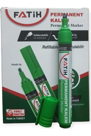 Fatih Doldurulabilir Yeşil Renk Marker Koli Kalemi Kesik Uç 4.5mm 12'li Paket Çok Renkli