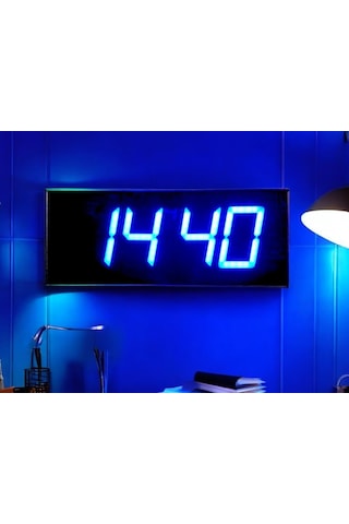Wifi Senkronize Dijital Led Saat Derece, Turkuaz Led, 16x40 Cm Turkuaz
