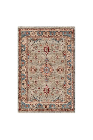 Salon Halısı Krem Mavi Floral Desenli Kaymaz Taban Th3031 Krem - Mavi