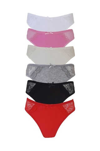 Tutku 12Li Kadın Dantel Detaylı Bayan Külot Pamuklu Iç Çamaşırı-Standart-Karışık Çok Renkli