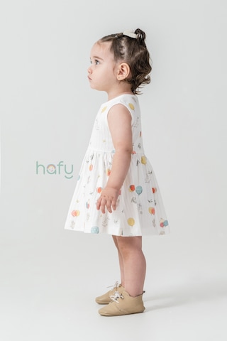 Hafy Baby Kolsuz, Renkli Balon Desenli, Yazlık Kız Çocuk / Bebek Elbisesi Krem
