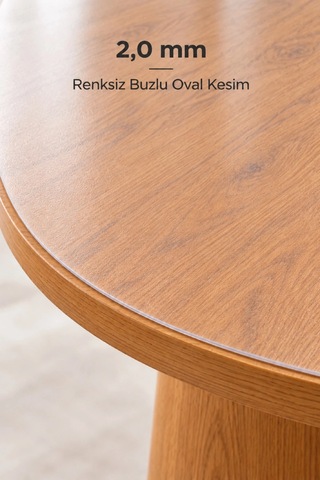 İzen 2,0 Mm Renksiz Buzlu Oval Pvc Masa Örtüsü Düz Kenarlı Yarım Daireli 90 X 210 Cm Şeffaf