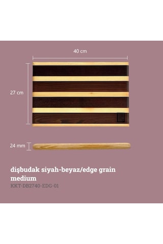 Kaf Ahşap Dişbudak Siyah-beyaz Edge Grain Kesme Tahtası Medium