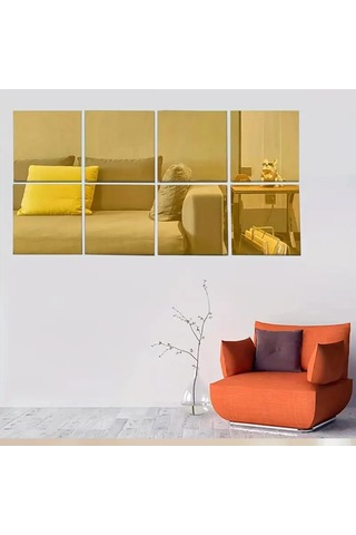 Kare Pleksi Ayna 35x35cm 4 Adet - Gold Gold