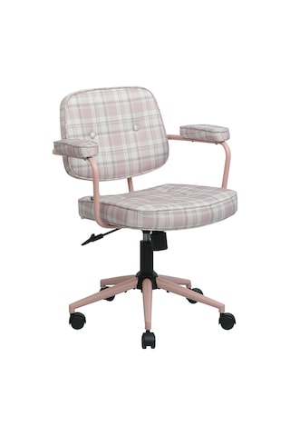 Button Ekose Kumaş Ofis Ve Çalışma Sandalyesi Pembe Fuşya
