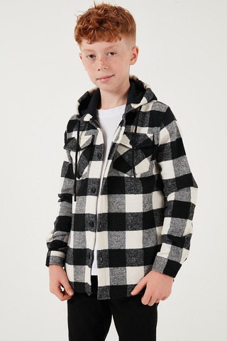 Lela Kapüşonlu Çift Cepli Ekoseli Oduncu Erkek Çocuk Gömlek Cf25W81787 Siyah