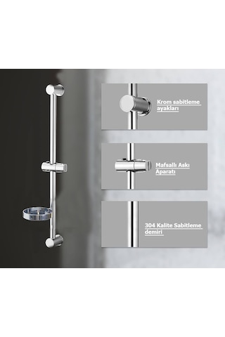 3 Fonksiyonlu Butonlu Sürgülü Duş Seti Eca Model Sürgülü Duş Seti Krom