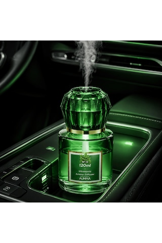Auhma Af-13 120ml Şarjlı Ultrasonik Araç Koku Difüzörü Yeşil Ambiyans Işıklı Chanel Esans Aroma Yayıcı