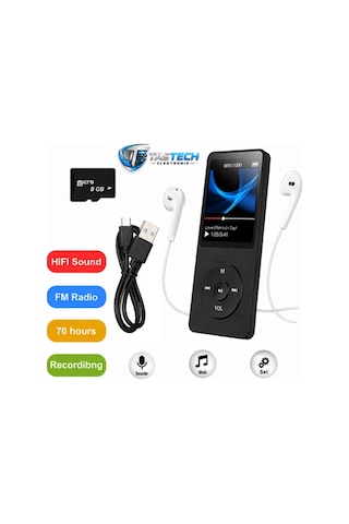 1049mp 8gb Hafıza Kartı  Ekranlı Mp3 Çalar Dahili Hoparlör Fm Radyo Bluetooth Müzik Çalar