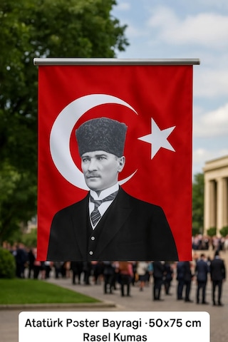 Atatürk Poster Bayrağı - 50x75 Cm Raşel Kumaş