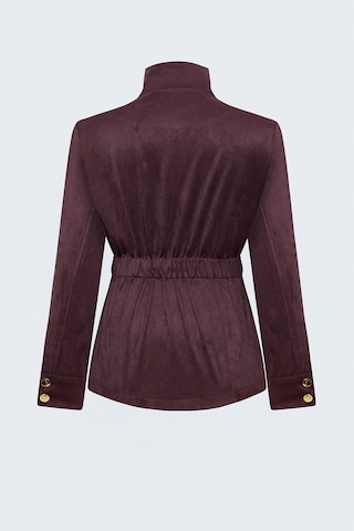Sateen Kuşaklı Süet Ceket - Bordo-138099